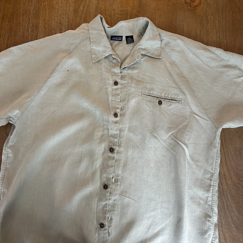 Patagonia Short Sleeve Hemp Shirt Open Collar Size L